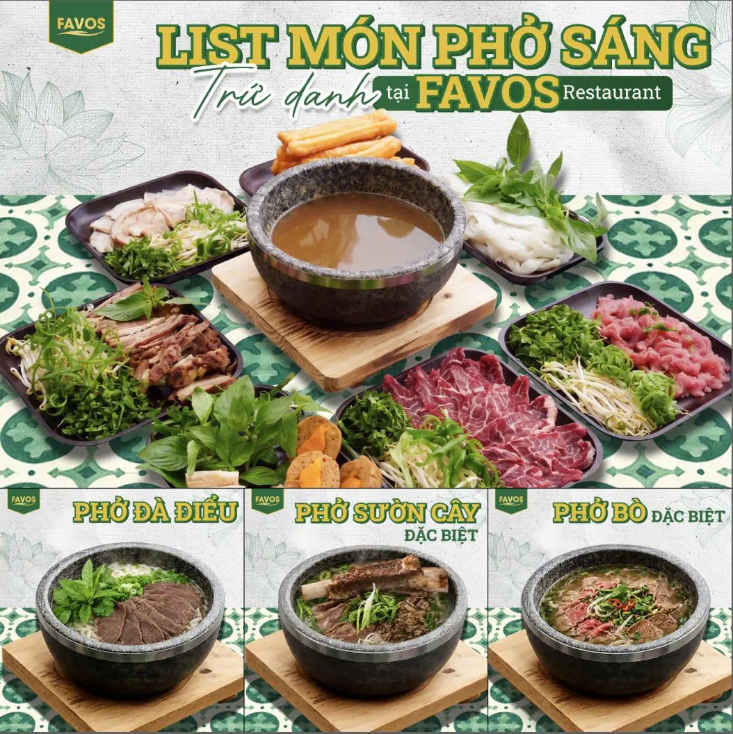 Phở bát đá Favos — phở đà điểu, phở sườn cay và phở bò đặc biệt